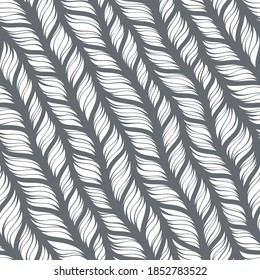 Realistic gray simple knit texture vector seamless pattern. Abstract ornamental background in form of a knitted fabric. Stylized textured yarn or hairstyle close-up