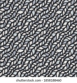 Realistic gray simple knit texture vector seamless pattern. Abstract ornamental background in form of a knitted fabric. Stylized textured yarn or hairstyle close-up