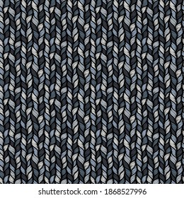 Realistic gray simple knit texture vector seamless pattern. Abstract ornamental background in form of a knitted fabric. Stylized textured yarn or hairstyle close-up