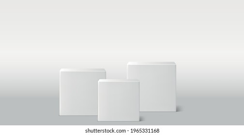 Realistic gray - white studio, white cubes podium - Vector illustration