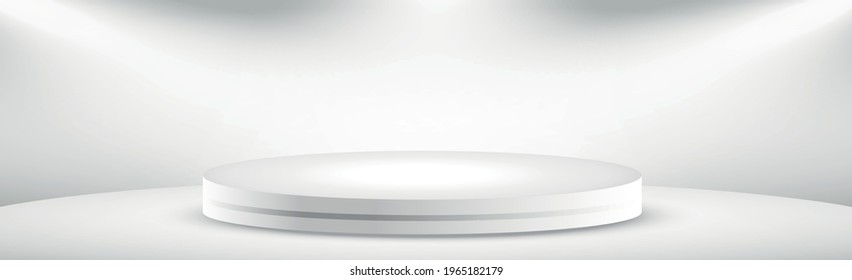 Realistic gray - white studio, white round podium - Vector illustration