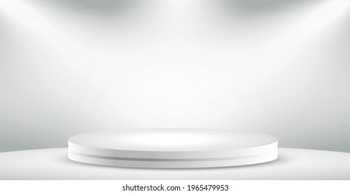 Gris realista - estudio blanco, podio redondo blanco - Ilustración vectorial
