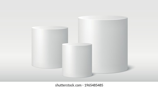 Realistic gray - white studio, white top hat podium - Vector illustration