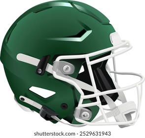 Realistic green 3D helmet for American Football with white mask and chin strap