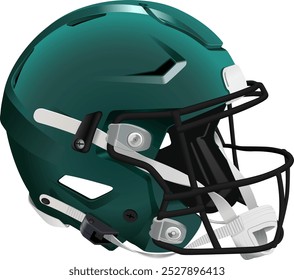 Realistic green 3D helmet with black mask and chin strap