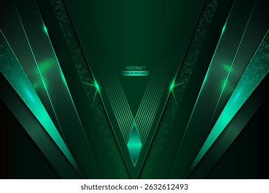 Realistic Green Abstract Background Design With Metalic Shiny Lines Template Vector. Green Abstract Background Vector Illustration.