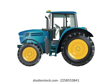 Realistic Green Agricultural Tractor Vector Illustration on White Background