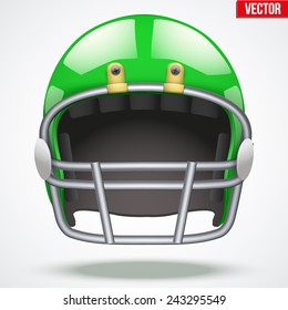 Realistic Green American football helmet with reflex. Equipment sport illustration. Vector Isolated on background.