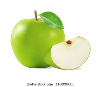 Realistic green apple fruit with vector illustration. Design for culinary products, seasoning packages, recipe websites, cooking books etc