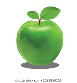 Realistic green apple with leaf, isolated on white background – fresh fruit illustration, healthy food concept, vector.

