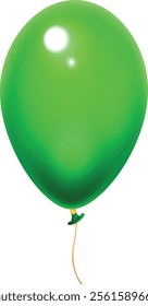 Realistic green balloon floating gracefully with a shiny gold string against a clean white background, enhancing party decorations for celebrations and joyful occasions