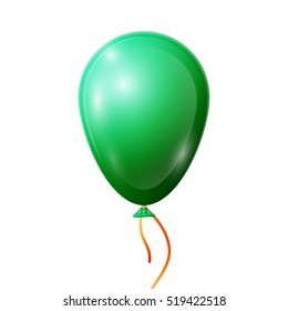 Realistic green balloon with ribbon isolated on white background. Vector illustration of shiny colorful glossy balloon