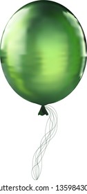 Realistic green balloon with threads. White background. Vector.