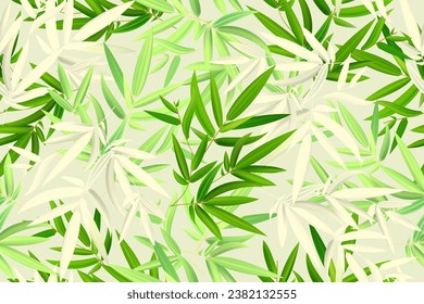 Realistic green bamboo leaves. Seamless pattern with tropical leaf. Texture design for web banner, print, wallpaper. Vector illustration.
