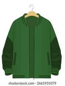 Chaqueta de béisbol verde realista en la percha, Vector	