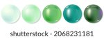 Realistic green beads collection on white background. 3D ball set, different shades from light to dark green and turquoise. Vector jewelry pearl gem, glass or metal sphere with natural reflection.