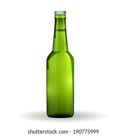 Realistic Green beer bottle icon isolated on white background. Vector Illustration