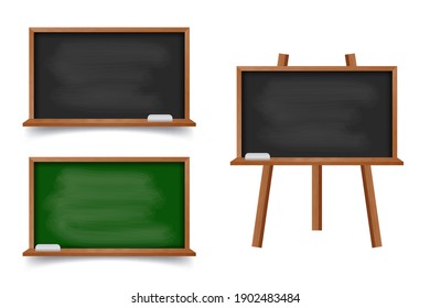 Realistic green and black chalkboard with wooden frame