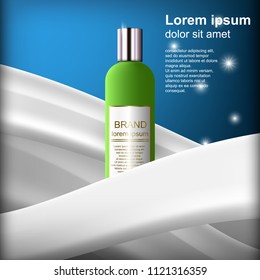 Realistic green bottle for shampoo, lotion or some skincare products vector concept.