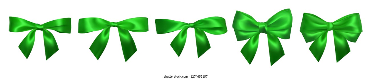 Realistic green bow isolated on white. Element for decoration gifts, greetings, holidays. Vector illustration.