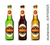 Realistic green and brown beer bottles set isolated vector illustration