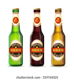 Realistic Green And Brown Beer Bottles Set Isolated Vector Illustration