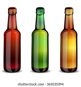 Realistic green and brown beer bottles set isolated vector illustration