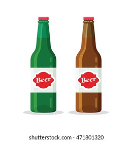 Realistic green and brown beer bottles set isolated on a white background. vector illustration. flat design. 