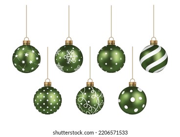 Realistic Green Christmas Ball Vector Illustration Set Isolated On A White Background.