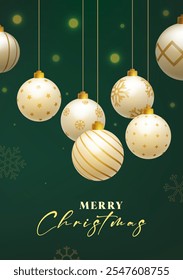 Realistic green Christmas posters with Christmas balls and decorations