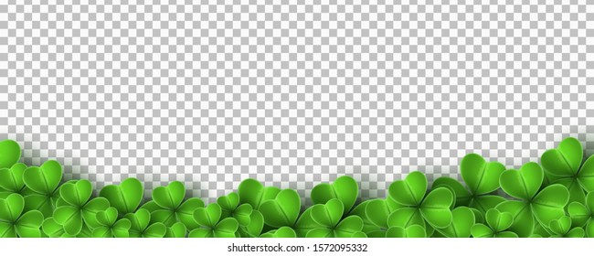 Realistic green clovers isolated on transparent background. Saint Patricks Day. Vector illustration. EPS 10