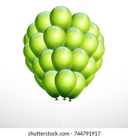 A realistic Green color balloon isolated on the Transparent Background. Beautiful Vector Illustration of a flying upward Glitter Ball with Helium.