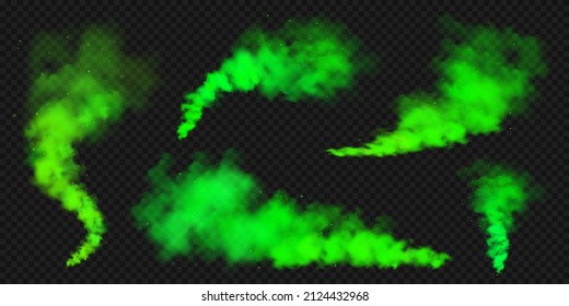 Realistic green colorful smoke clouds  mist effect  Colored fog dark background  Vapor in air  steam flow  Vector illustration 
