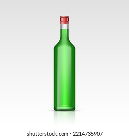 Realistic Green Empty Glass Absinthe Or Rum Liquor Bottles Isolated On Transparent Background. Mock Up Template Blank For Alcohol Product Packing Advertisement. 3d Vector Illustration