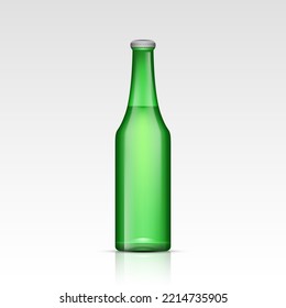 Realistic green empty glass beer bottles isolated on transparent background. Mock up template blank for alcohol product packing advertisement. 3d vector illustration