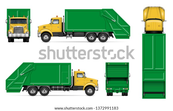 Realistic Green Garbage Truck Vector Mockup Stock Vector Royalty Free 1372991183 4220