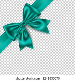 Realistic green gift bow and ribbon isolated on transparent background. Detailed decoration elements for Christmas, birthday, Valentine’s Day, Women’s, Mothers’ Day, and other celebrations.