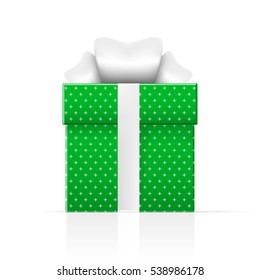 Realistic Green Gift Box With Bow And Simple Pattern. EPS10 Vector