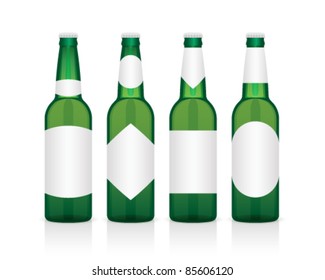 realistic green glass beer bottle with different labels