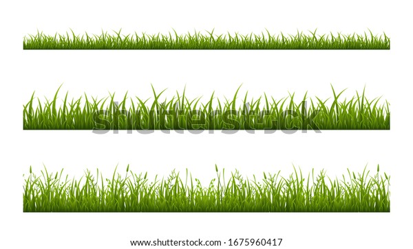 リアルな緑の芝生 縁取り または牧草地のベクターイラストセット シームレスな水平背景 のベクター画像素材 ロイヤリティフリー