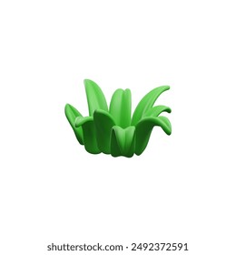 Realistic green grass vector in cartoon 3D style; Lush spring plants are ideal for decorating posters and advertisements on a clean white isolated background.