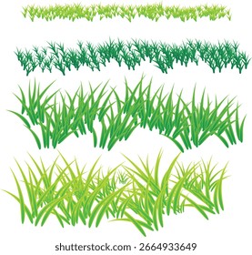 Projeto de vetor de grama verde realista isolado no fundo. Diferentes tipos de grama para design, paisagem, ilustração da natureza.
