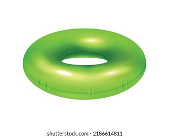 Realistic green inflatable swimming ring side view vector illustration