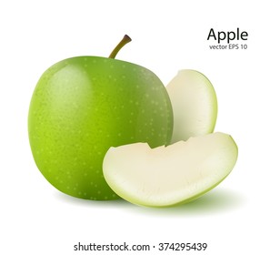 realistic green juicy fresh apple with slices