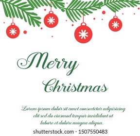 Realistic green leafy wreath frame, with beautiful card merry christmas background. Vector