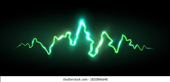 Realistic green lightning with sparks and glow, vector illustration