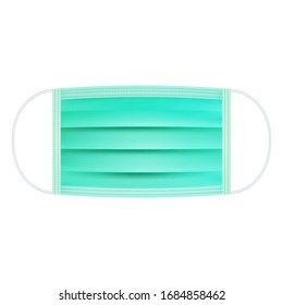Realistic green medical respiratory mask. Face-guard, protective mask against viruses and polluted air. Health care. Vector illustration.