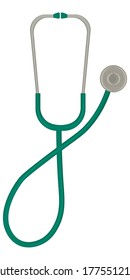 Realistic green medical stethoscope, phonendoscope isolated on white background. A medical instrument for listening. Vector illustration. Medicine tools concept.