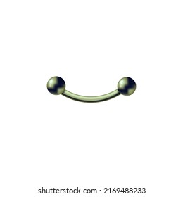 Realistic green metal piercing jewelry, vector illustration isolated on white background. Detailed modern accessory with shades and reflections, curved barbell with balls