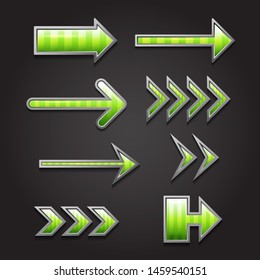 Realistic green modern arrow buttons set for web site and ui. Vector swipe up 3d icon collection. 